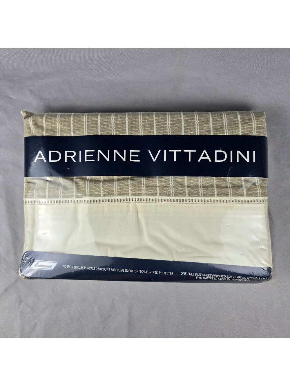Adrienne Vittadini Linen Classics Full Flat Sheet Beige Cream Stripe Cotton Poly